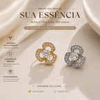 Brinco Trevo Floral com Zircônia Central