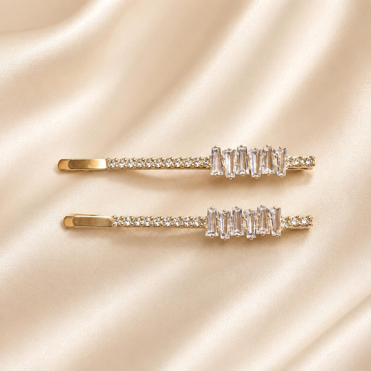 Kit 2 Presilhas de Cabelo Retângulo Zircônia | Presilha Feminina Elegante Dourado e Prateado