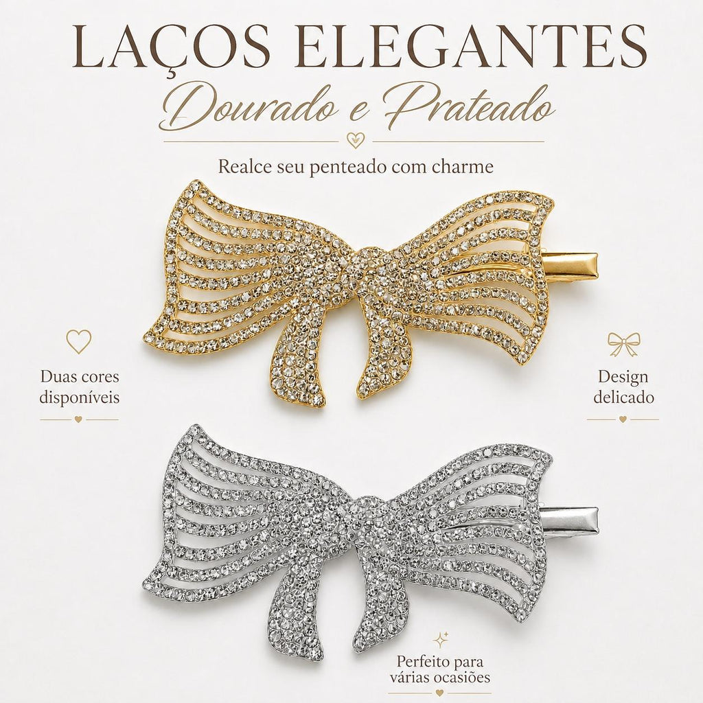Presilha Laço Ondulado Vazado Cheio de Zircônias Delicado | Grampo Dourado e Prateado Acessório Feminino para Penteados e Festas