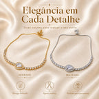 Pulseira Ajustável com Pedra Zircônia em Forma de Gota e Corrente Cheia de Cristais | Pulseira Feminina Dourada e Prateada Acessório Delicado para Presente