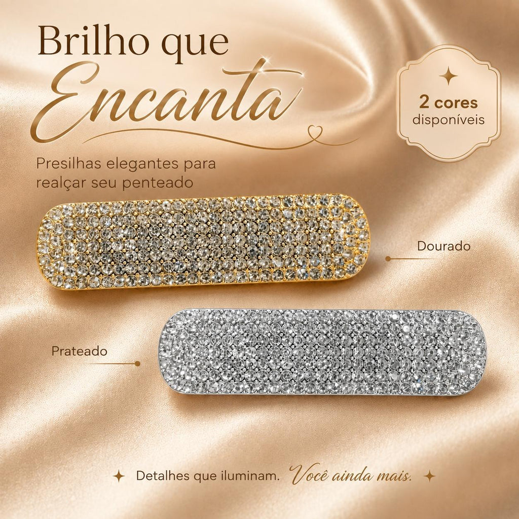 Presilha Retangular Arredondada Cheia de Zircônias | Grampo Elegante Dourado e Prateado para Cabelo Dia a Dia e Festas