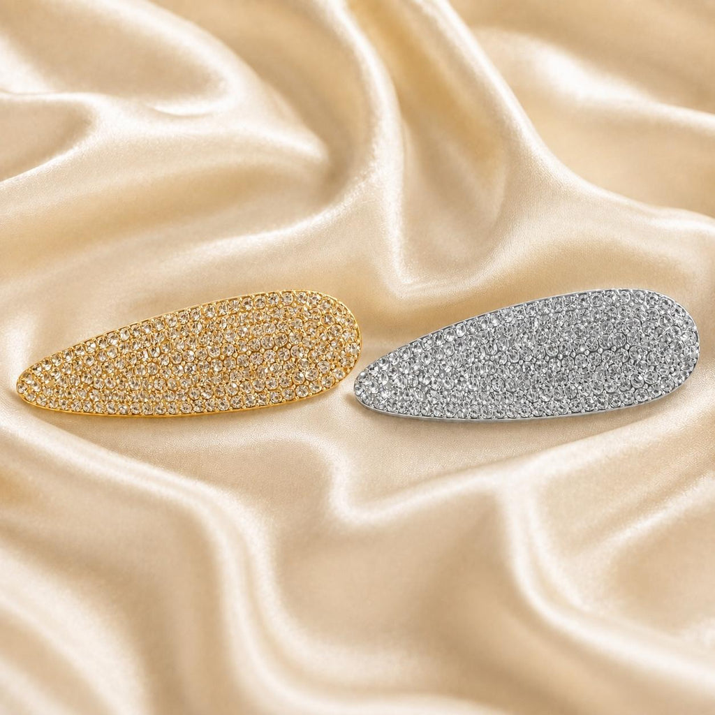 Presilha Elíptica Cheia de Zircônias Elegante | Grampo Dourado e Prateado para Cabelo Dia a Dia e Festas