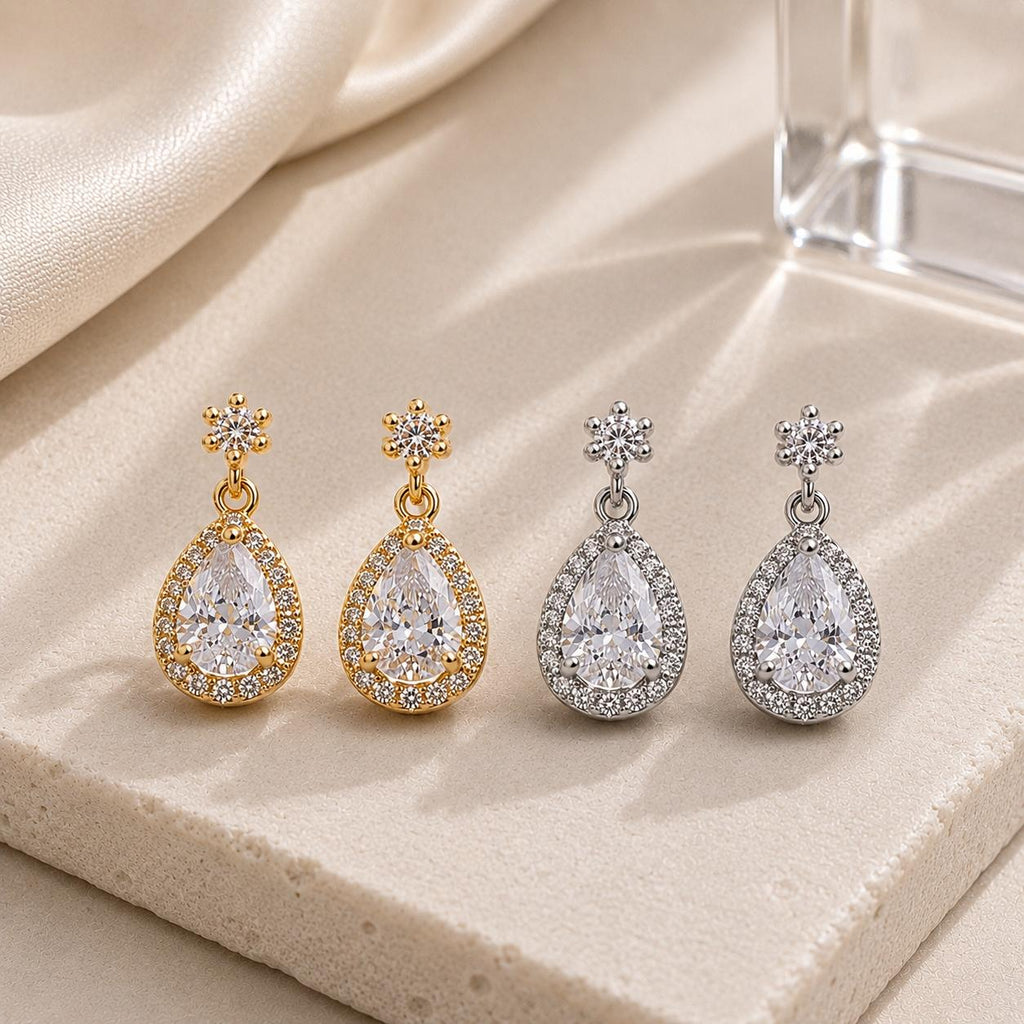 Brinco Gota com Zircônia Central e Halo Elegância Atemporal Adiciona Glamour e Sofisticação para Várias Ocasiões