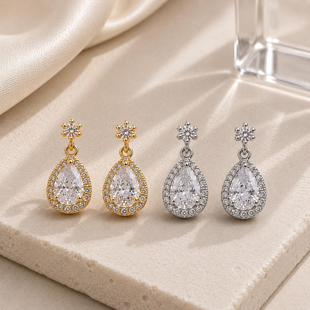 Brinco Gota com Zircônia Central e Halo Elegância Atemporal Adiciona Glamour e Sofisticação para Várias Ocasiões