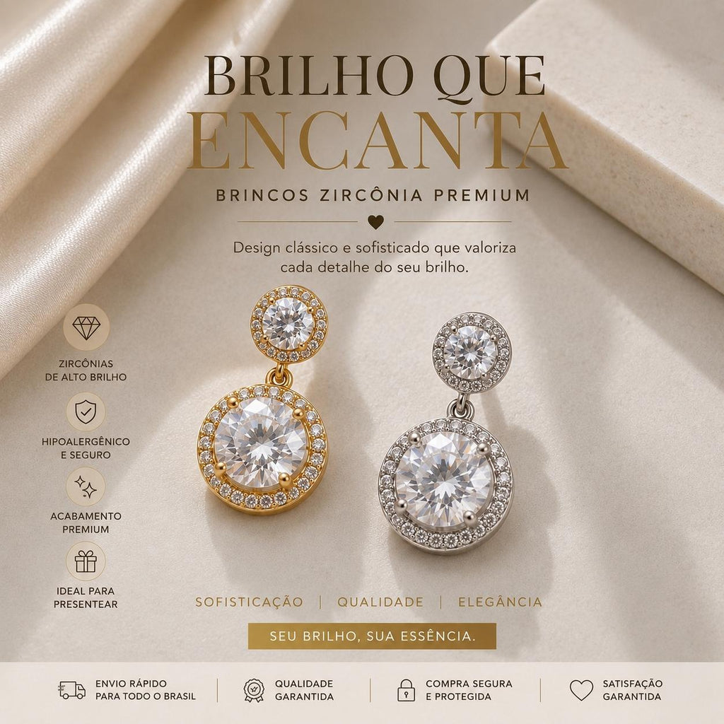 Brinco Pendente Duplo Circular com Zircônias Halo