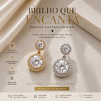 Brinco Pendente Duplo Circular com Zircônias Halo