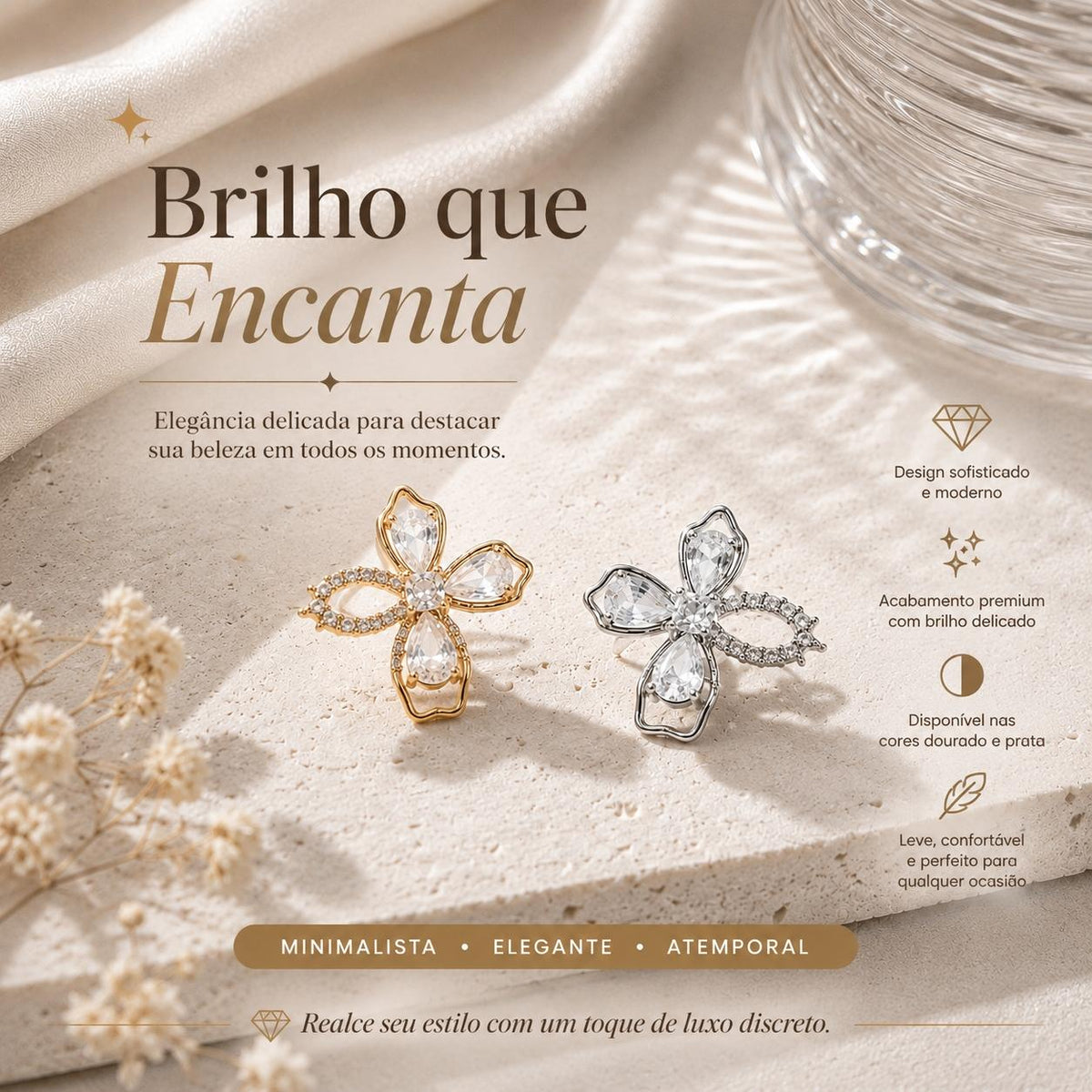 Brinco Flor Assimétrica com Zircônias Corte Marquise e Redondo Design Leve e Moderno para Estilos Românticos