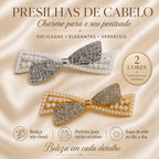 Presilha Laço com Pérolas e Zircônias Dupla Textura | Grampo Elegante Dourado e Prateado para Cabelo Dia a Dia e Festas