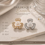 Brinco Trevo com Flor de Pérola e Zircônias