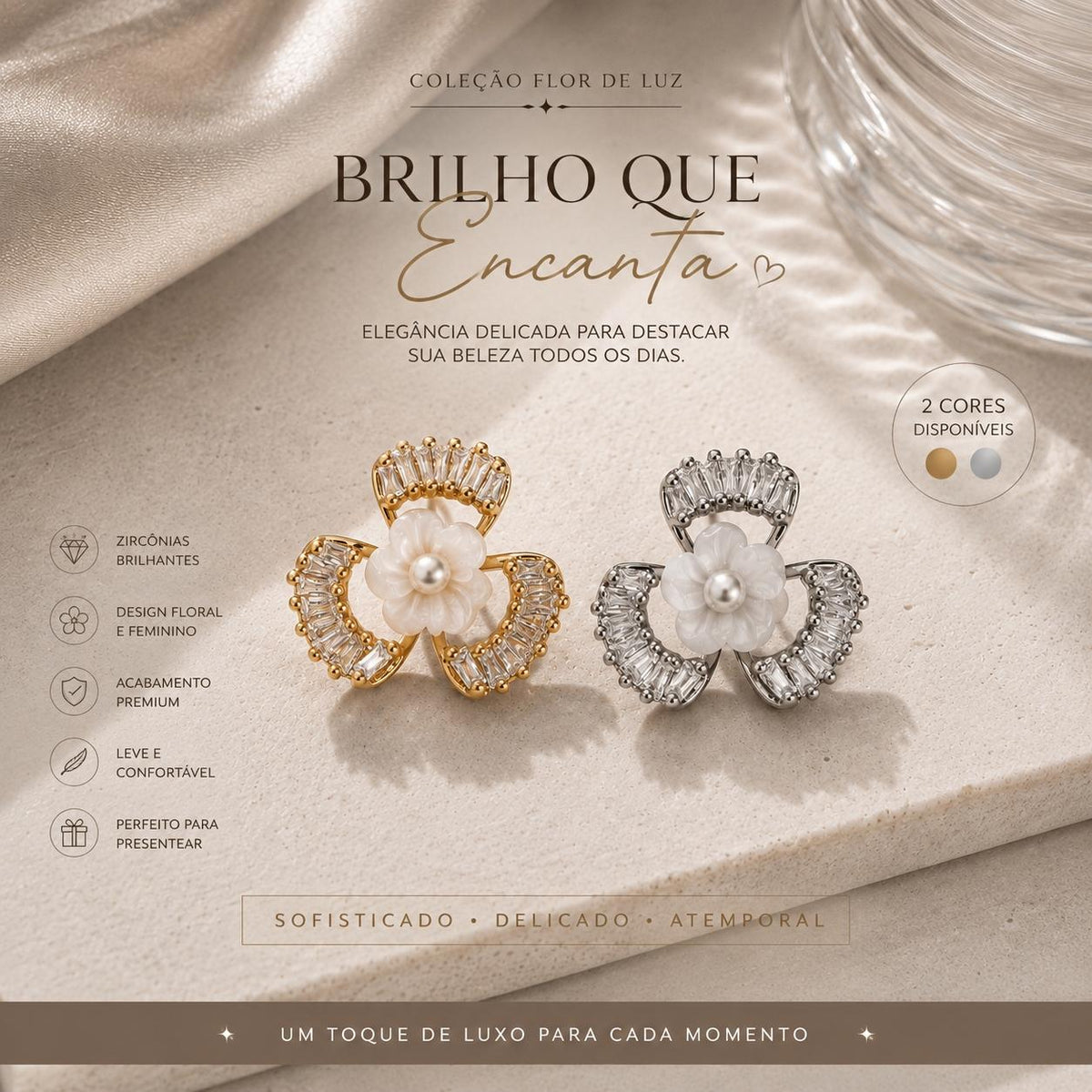Brinco Trevo com Flor de Pérola e Zircônias