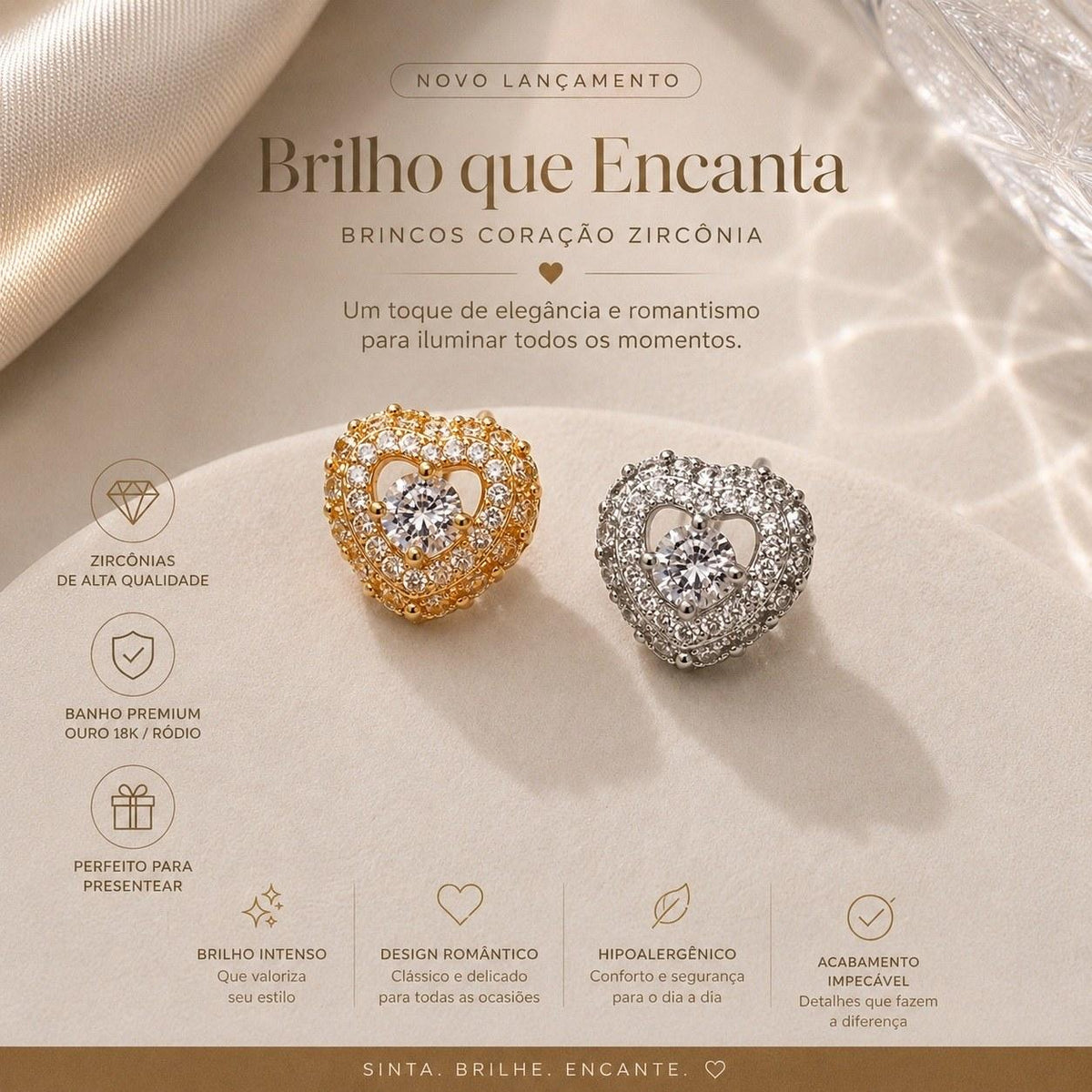 Brinco Coração Triplo Halo com Zircônias