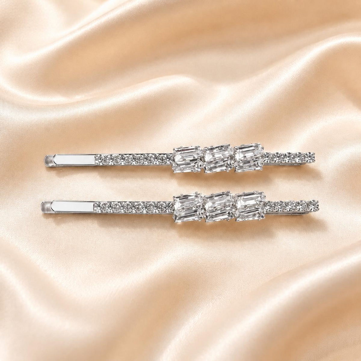 Kit 2 Presilhas de Cabelo com Zircônias Retangulares | Presilha Feminina Elegante Dourado e Prateado