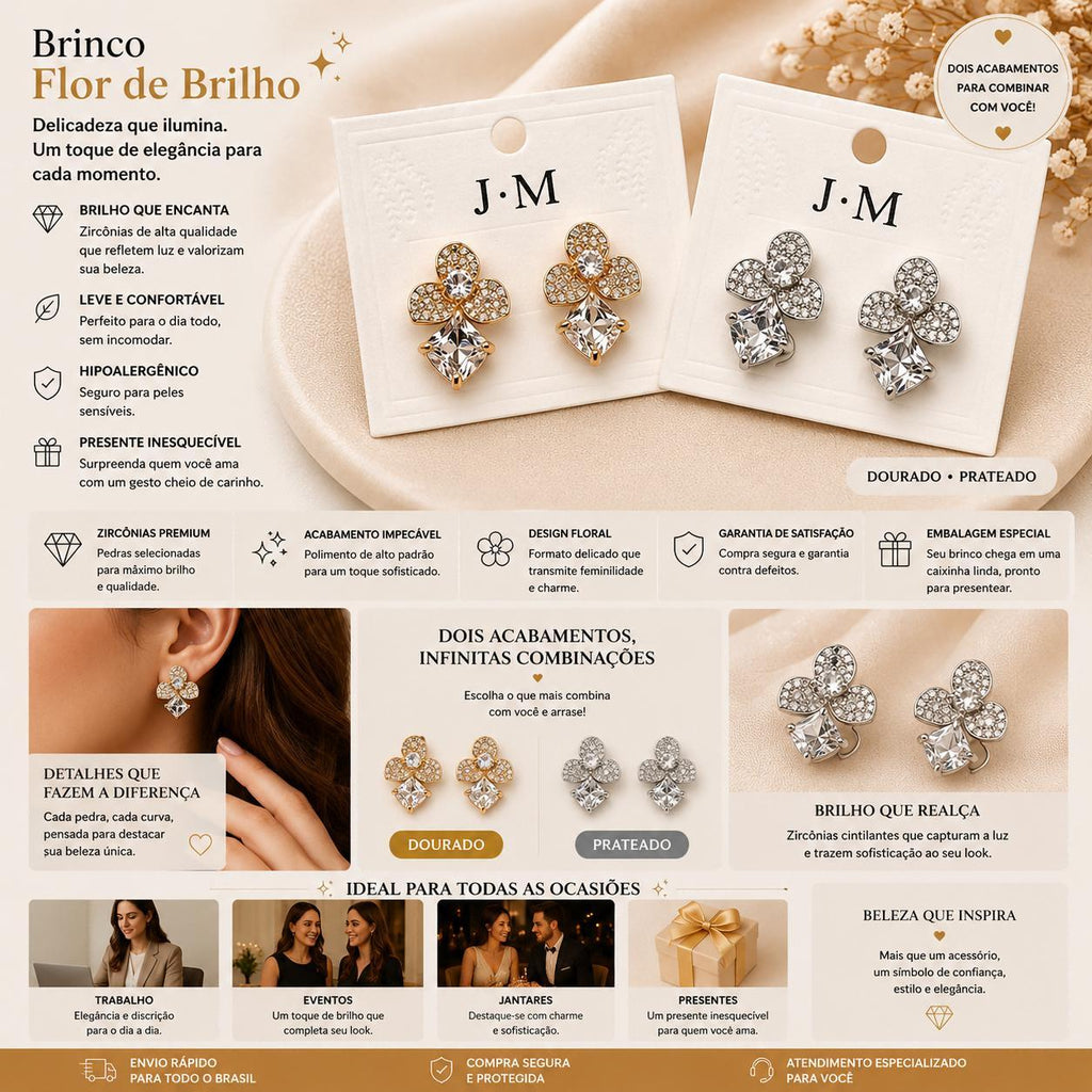 Brinco Flor de Três Pétalas com Zircônias