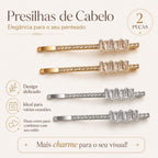Kit 2 Presilhas de Cabelo Retângulo Zircônia | Presilha Feminina Elegante Dourado e Prateado