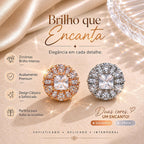Brinco Flor de Zircônia com Pedra Quadrada Central