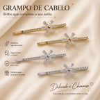 Grampo de Cabelo Flor de Zircônia | Presilha Feminina Delicada, Acabamento Dourado e Prateado
