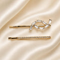 Kit Grampo de Cabelo Nó com Zircônia 2 Peças | Presilha Feminina Delicada Dourado e Prateado