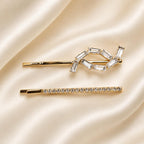Kit Grampo de Cabelo Nó com Zircônia 2 Peças | Presilha Feminina Delicada Dourado e Prateado