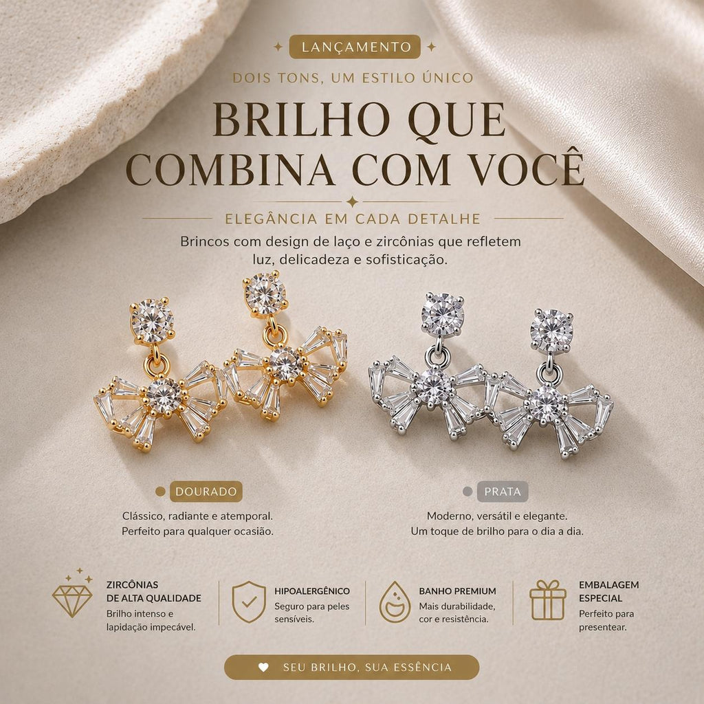 Brinco Laço Pendente com Zircônias