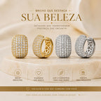 Brinco Argola Largo Pavê Zircônia | Dourado/Prateado, Leve, Elegante para Dia a Dia e Festas