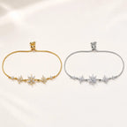Pulseira Ajustável de Flocos de Neve com Zircônias Brilhantes | Pulseira Feminina Dourada e Prateada Acessório Delicado para Presente