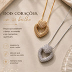 Colar Pingente Duplo Coração Cravejado de Zircônias