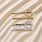 Kit Grampo de Cabelo Hexágono Zircônia 2 Peças | Presilha Feminina Delicada Dourado e Prateado