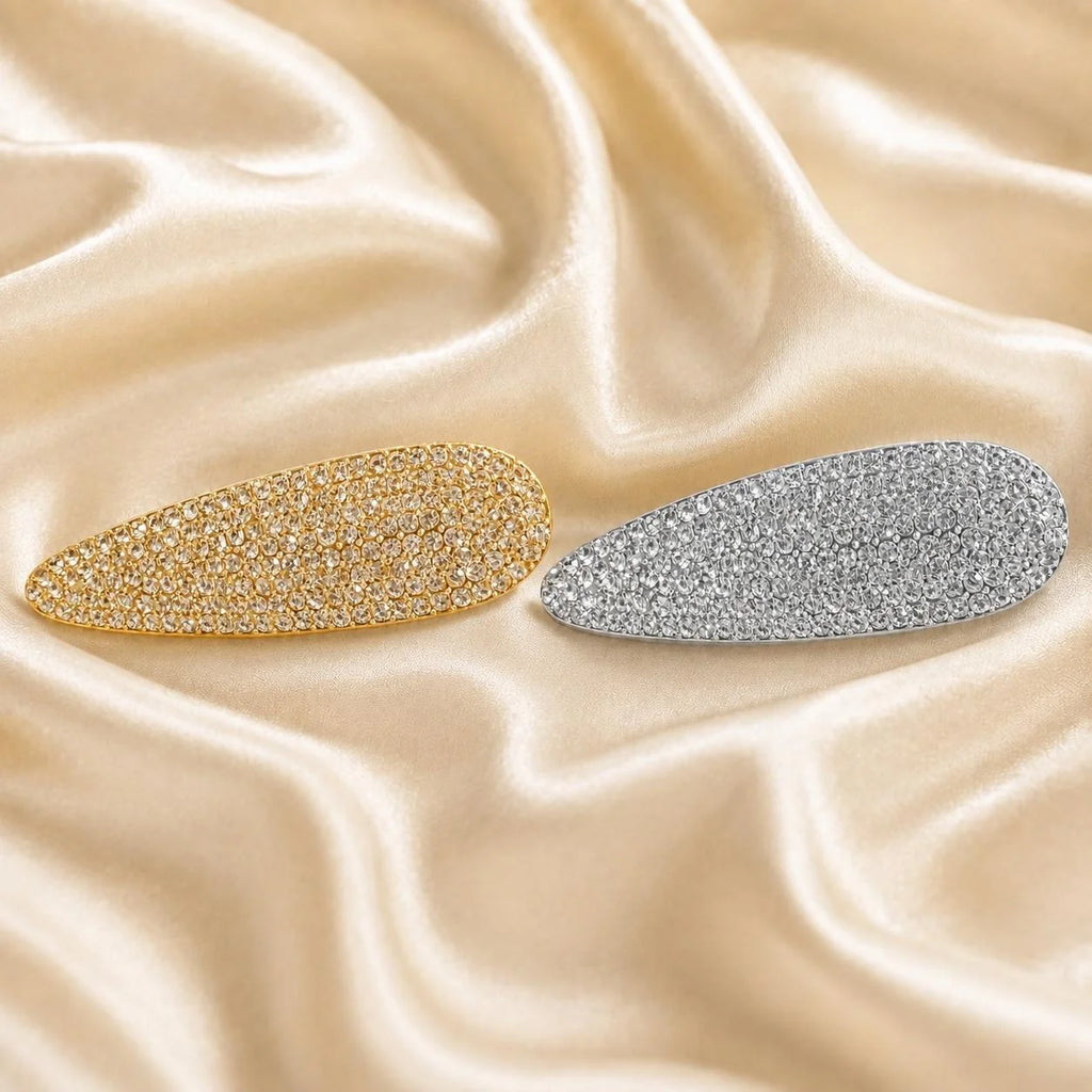 Presilha Elíptica Cheia de Zircônias Elegante | Grampo Dourado e Prateado para Cabelo Dia a Dia e Festas