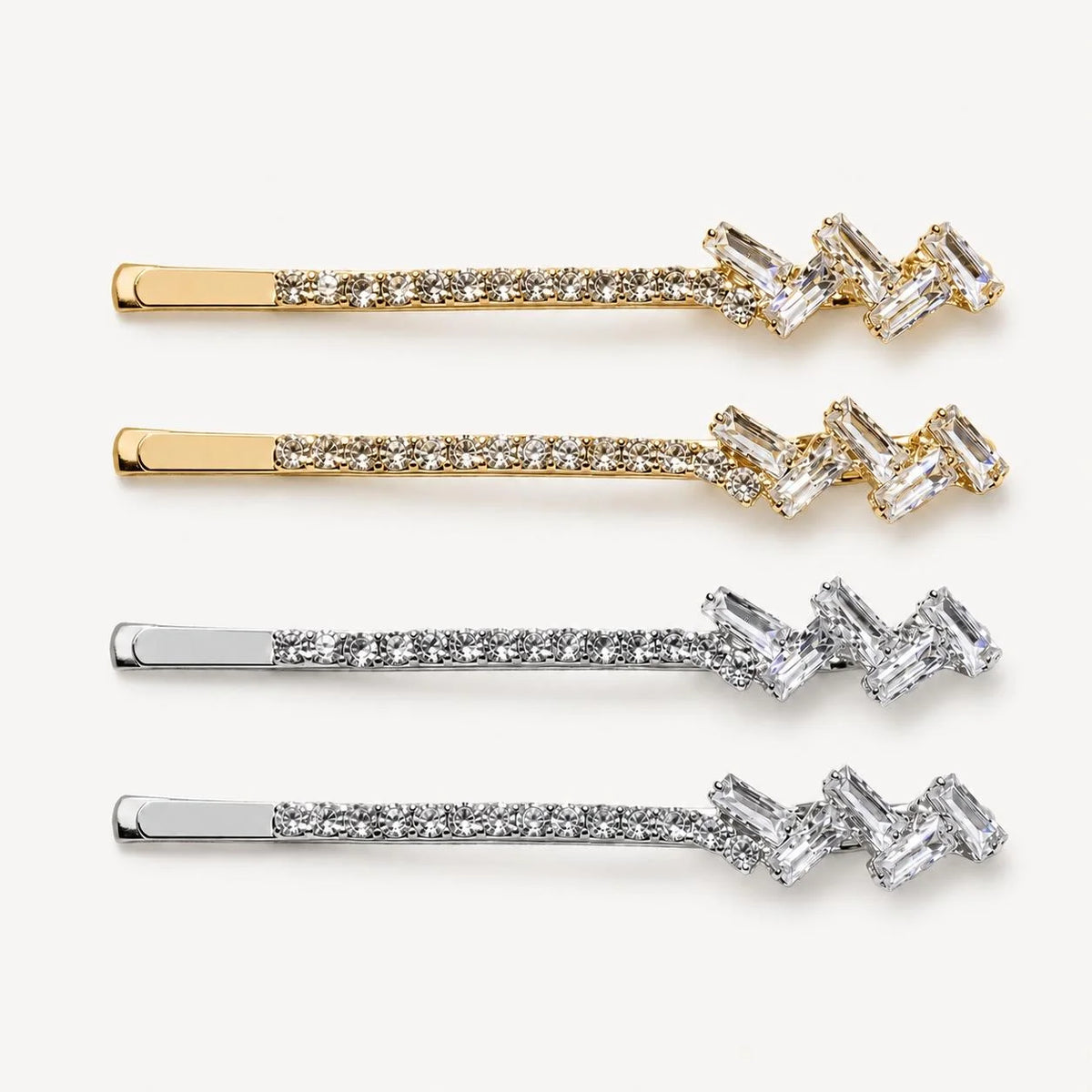 Kit 2 Grampos de Cabelo com Zircônia Brilhante | Presilha Feminina Elegante Dourado e Prateado