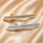 Presilha Longa com Zircônias Retangulares | Grampo Elegante Dourado e Prateado para Cabelo, Uso Diário e Festas