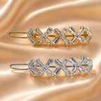 Presilha de Cabelo Cruzada com Zircônias Retangulares | Grampo Moderno Elegante Dourado e Prateado Para Todos Penteados