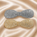 Presilha Laço Cheia de Zircônias Brilhantes | Grampo Elegante Dourado e Prateado para Cabelo Uso Diário e Festas