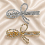 Presilha Laço Oval Vazado com Zircônias Brilhantes Elegante | Grampo Dourado e Prateado Acessório Feminino para Cabelo Dia a Dia e Festas