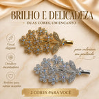 Presilha Ramalho Flor e Folha com Zircônias Iridescentes Elegante | Grampo Dourado e Prateado Acessório Feminino para Dia a Dia e Festas