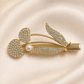 Presilha Duplo Coração e Folha com Pérola e Zircônias Delicada | Grampo Dourado e Prateado Acessório Feminino Elegante para Cabelo