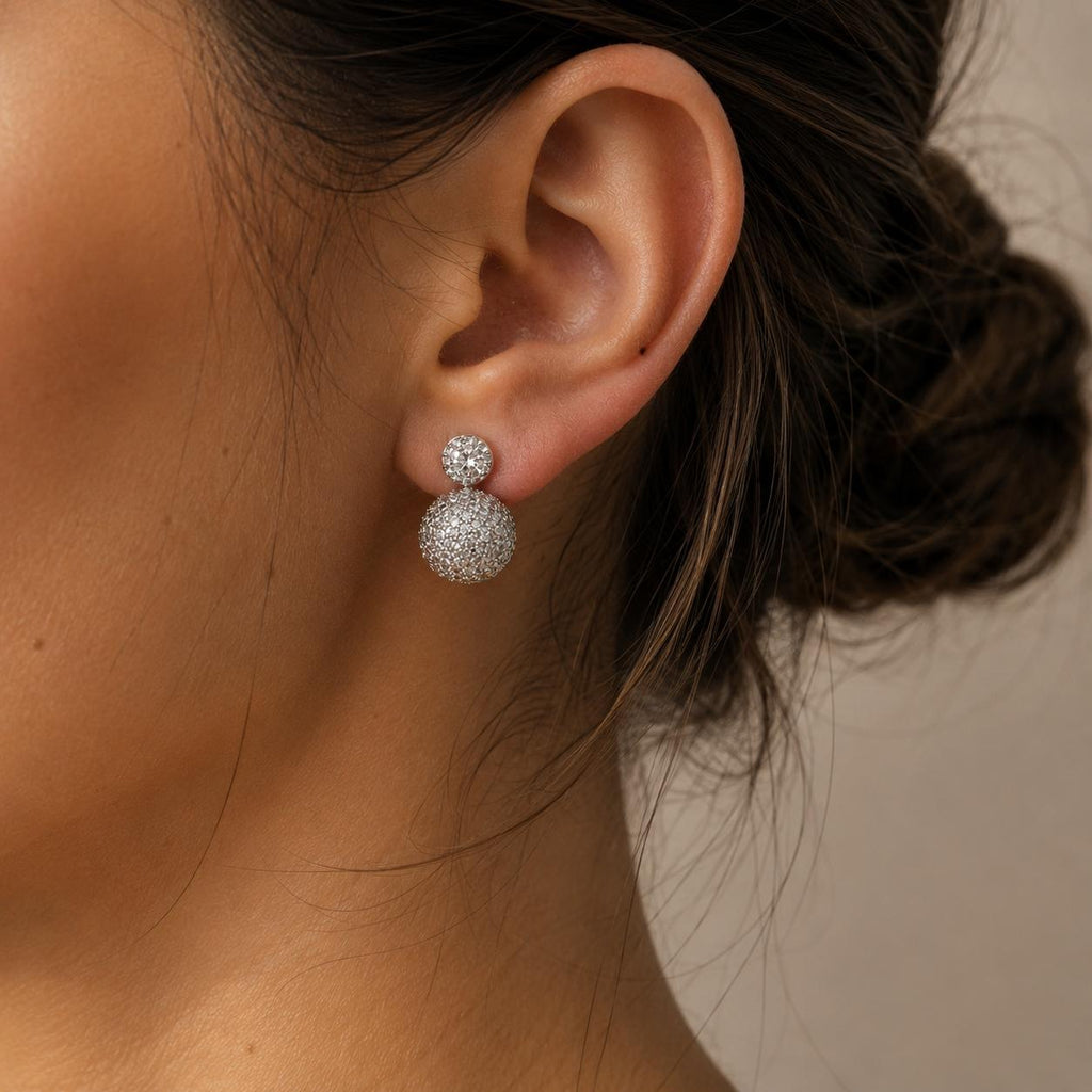 Collection Brinco Dupla Esfera em Zircônia Luxo com Brilho Contínuo e Design Moderno para Ocasiões Especiais