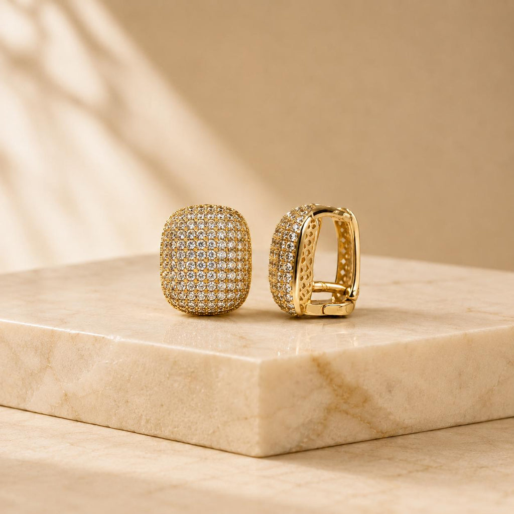 Brinco Argola Quadrado Arredondado Pavê Zircônia | Dourado/Prateado, Leve para Todas Ocasiões