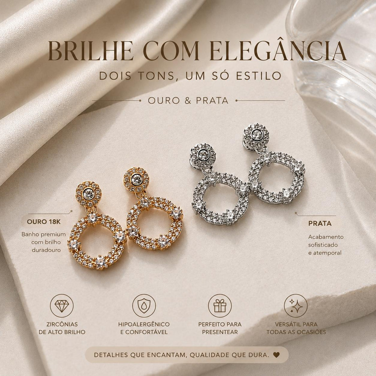 Brinco Pendente Círculo com Estrelas de Zircônia