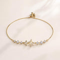 Pulseira Ajustável Estrela com Pedra Olho de Gato e Zircônias | Pulseira Feminina Dourada e Prateada Acessório Elegante para Presente