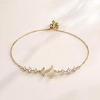 Pulseira Ajustável Estrela com Pedra Olho de Gato e Zircônias | Pulseira Feminina Dourada e Prateada Acessório Elegante para Presente