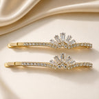 Kit 2 Presilhas de Cabelo Leque Zircônia | Presilha Feminina Elegante Dourado e Prateado