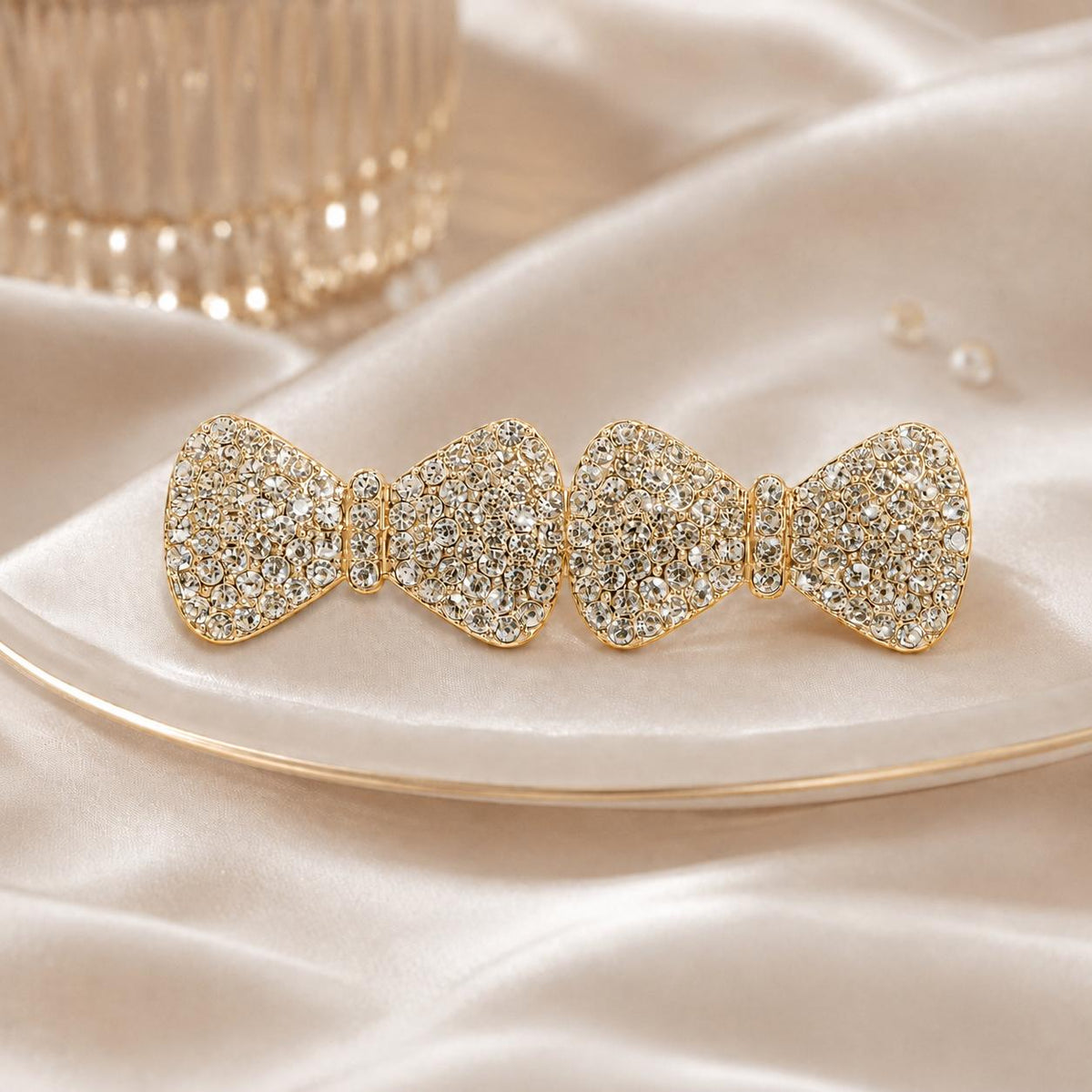 Presilha Duplo Laço Cheia de Zircônias Luxuosa | Grampo Dourado e Prateado para Cabelo Dia a Dia e Festas