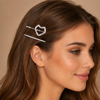 Grampo de Cabelo Coração com Zircônia Kit 2 Peças | Presilha Feminina Delicada Dourado e Prateado