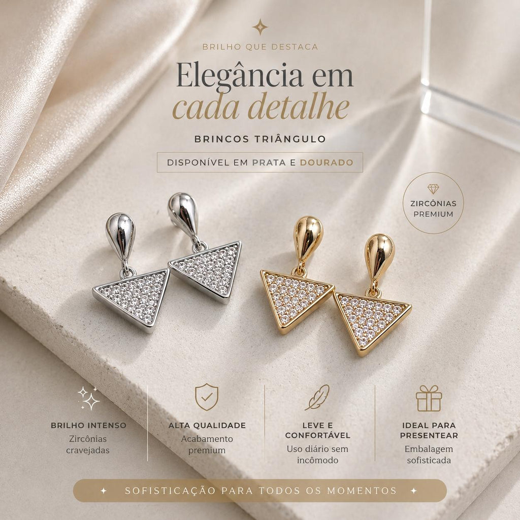 Brinco Triângulo com Pingente de Zircônias