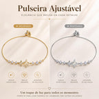 Pulseira Ajustável Estrela com Pedra Olho de Gato e Zircônias | Pulseira Feminina Dourada e Prateada Acessório Elegante para Presente