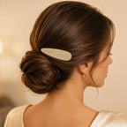 Presilha Elíptica Cheia de Zircônias Elegante | Grampo Dourado e Prateado para Cabelo Dia a Dia e Festas