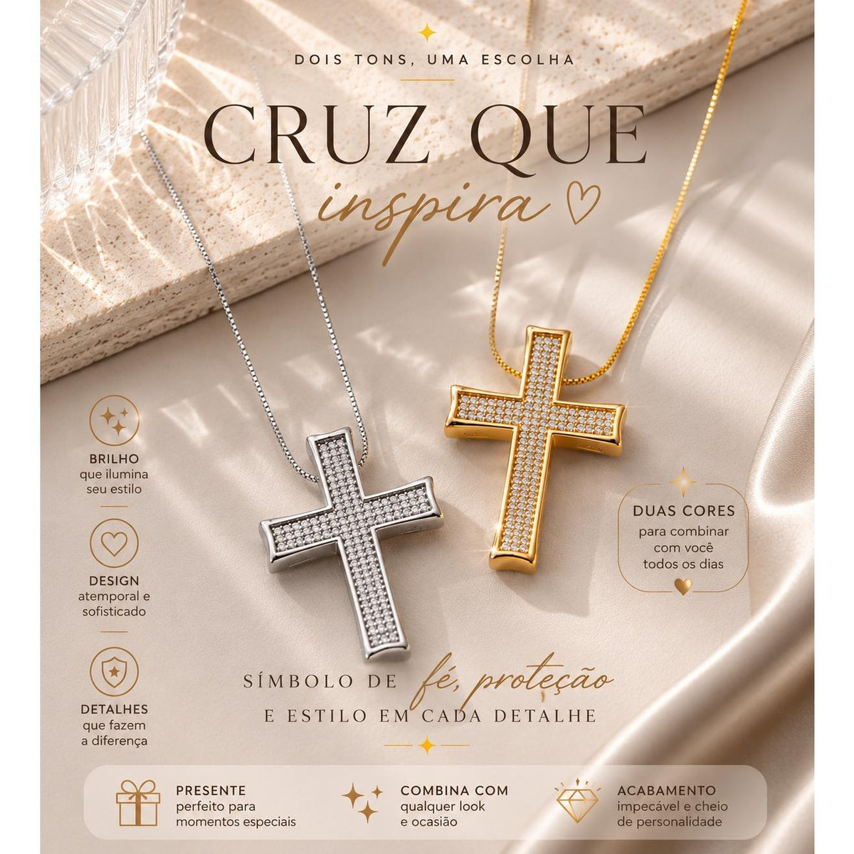 Colar Pingente Cruz Cravejada de Zircônias