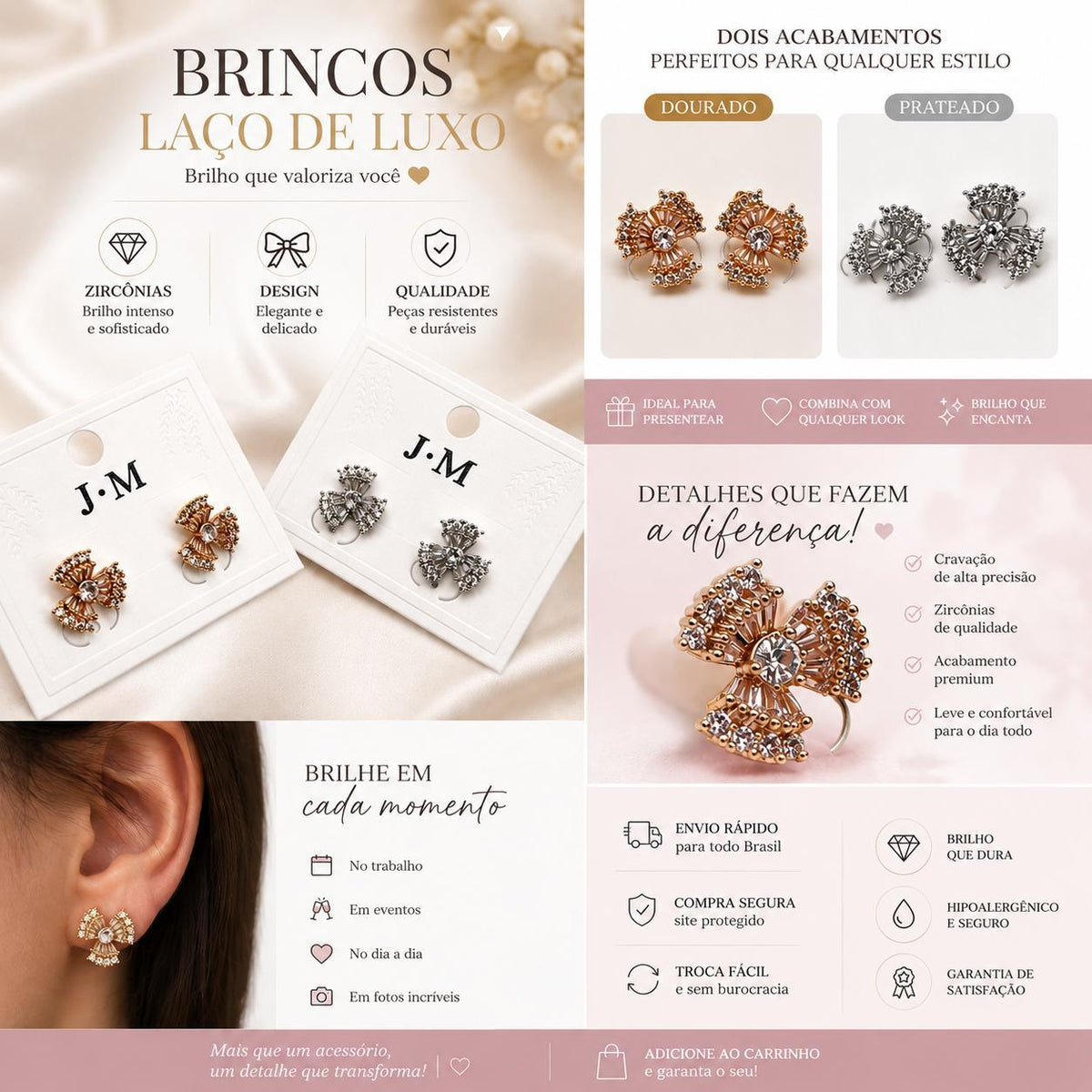 Brinco Laço com Zircônias em Dupla Camada