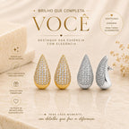 Brinco Gota Pavê Zircônia | Modelo Moderno Sofisticado Dourado/Prateado Uso Diário