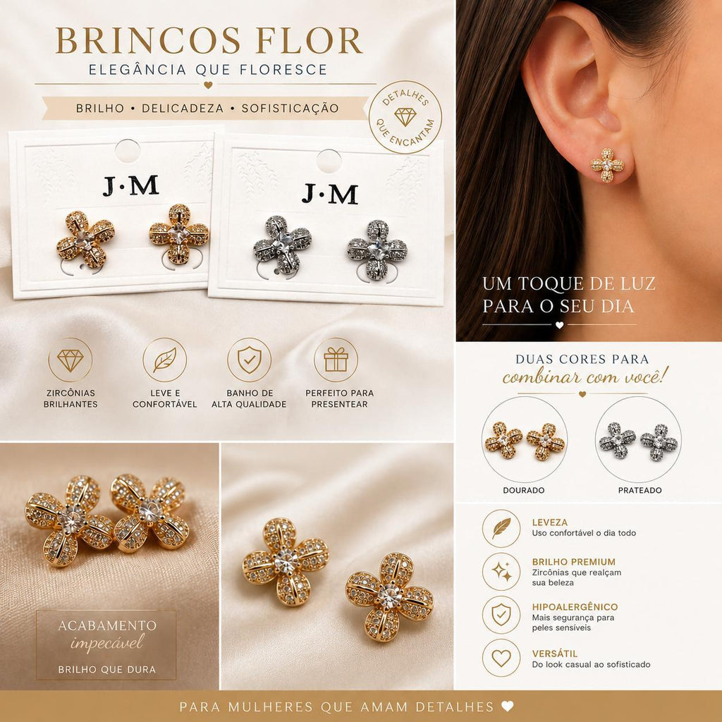 Brinco Trevo de Quatro Folhas em Zircônia